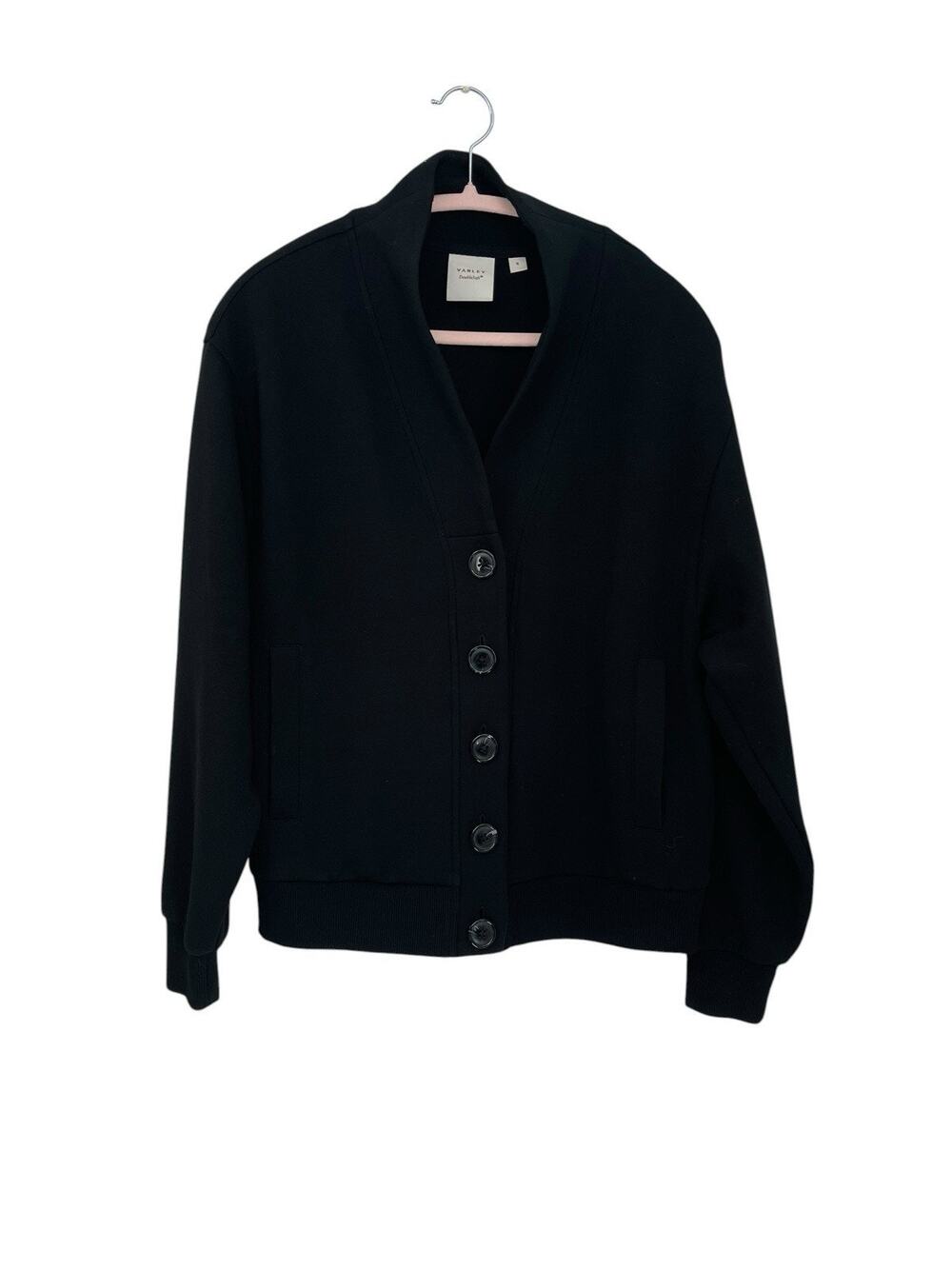 Varley Celeste Button Through Sweat Sweatshirt Cardigan Black DoubleSoft Small